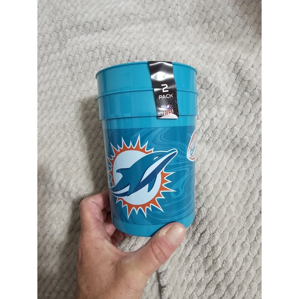 NFL Miami Dolphins Plastic Cup 2 Pack Official Logo Aqua Blue Tailgate Football